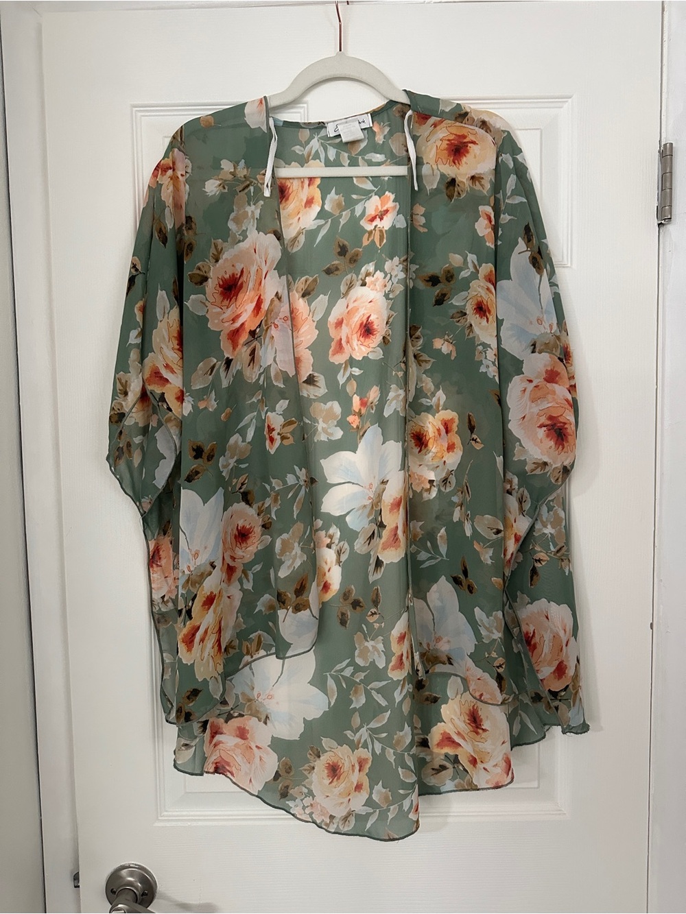 Emory Park Floral Kimono in Sage Green and Peach Blossom